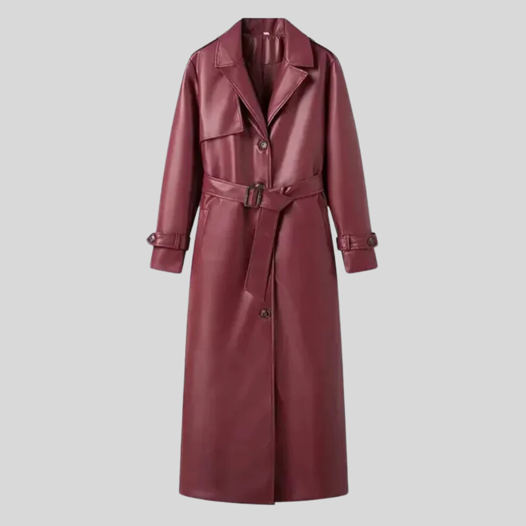 Lotte | Lange dames trenchcoat van kunstleer