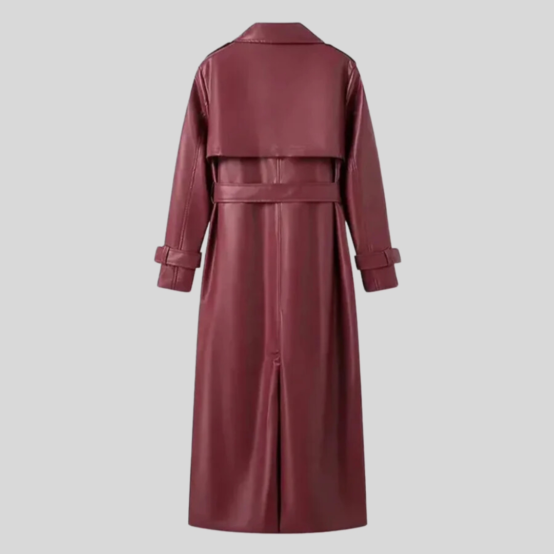 Lotte | Lange dames trenchcoat van kunstleer