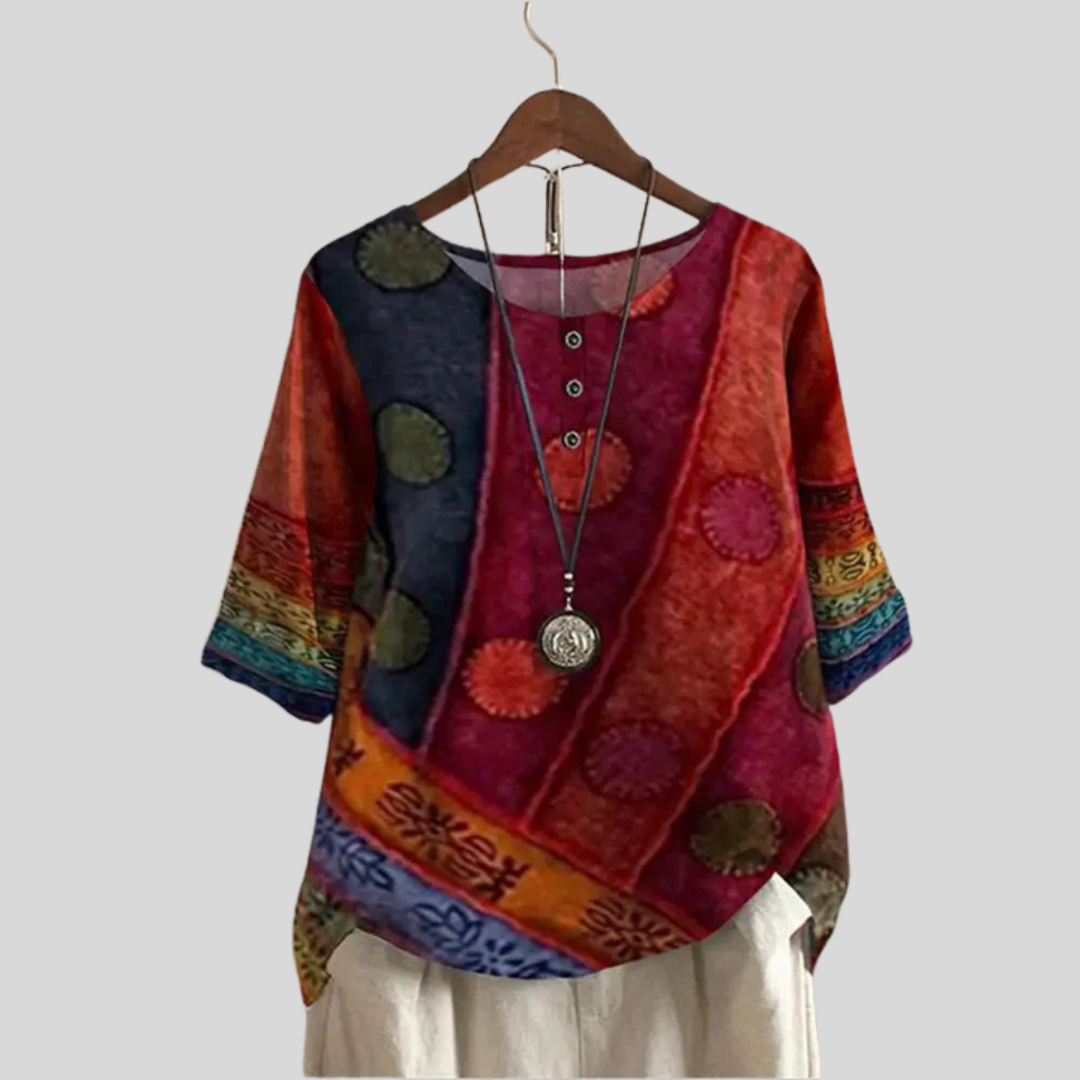 Elin | Boho-chic dames tuniek in kleurrijke patchwork stijl