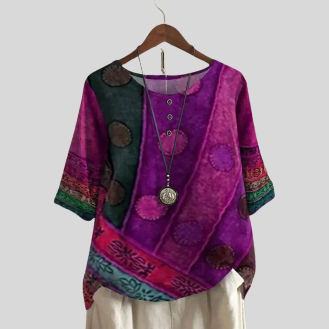 Elin | Boho-chic dames tuniek in kleurrijke patchwork stijl